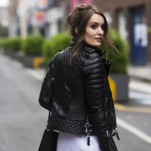Womens Fashion Designer Leather Biker Jacket Black