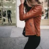 Womens Slim Fit Brown Leather Biker Jacket - Image 4