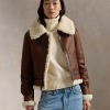Women's Brown Textured Leather Shearling Jacket