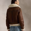 Women's Brown Textured Leather Shearling Jacket - Image 5