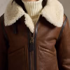 Women's Brown Textured Leather Shearling Jacket - Image 4