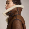 Women's Brown Textured Leather Shearling Jacket - Image 3