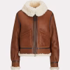 Women's Brown Textured Leather Shearling Jacket - Image 2