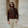 Brown Cafe Racer Leather Jacket for Mens