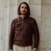 Brown Cafe Racer Leather Jacket for Mens