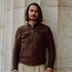 Brown Cafe Racer Leather Jacket for Mens