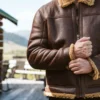 Mens Shearling Brown Bomber Leather Jacket