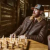 Mens Shearling Brown Bomber Leather Jacket
