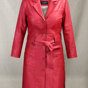 Rita Ora Long Red Leather Jacket Women
