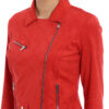 Women's Red Suede Leather Motor Jacket - Image 3