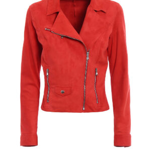 Women's Red Suede Leather Motor Jacket