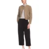 Women's Collarless Khaki Suede Leather Jacket