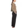 Women's Collarless Khaki Suede Leather Jacket - Image 3