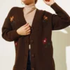 Brown Embroidered Cardigan - Image 2