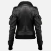 Womens Black Leather Bomber Jacket - Image 3