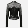 Womens Biker Studded Leather Jacket - Image 3