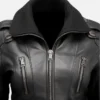 Womens Black Leather Bomber Jacket - Image 2