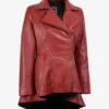 Peplum Style Women's Red Leather Motorcycle Jacket - Image 4