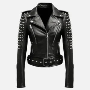 Womens Studded Leather Biker Jacket