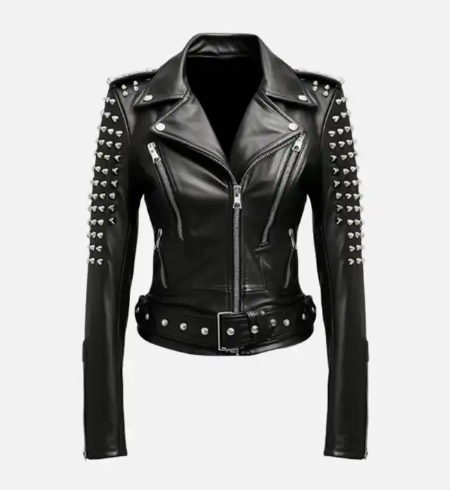 Womens Studded Leather Biker Jacket