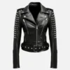 Womens Biker Studded Leather Jacket