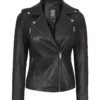 Women's Fur Hooded Black Leather Jacket - Image 4