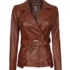 Womens Fashion Designer Waxed Leather Jacket Brown