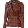 Womens Fashion Designer Waxed Leather Jacket Brown