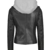 Women's Fur Hooded Black Leather Jacket - Image 2