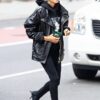 Hailey Bieber Black Oversized Motorcycle Jacket
