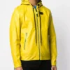 Mens Yellow Leather Hooded Jacket