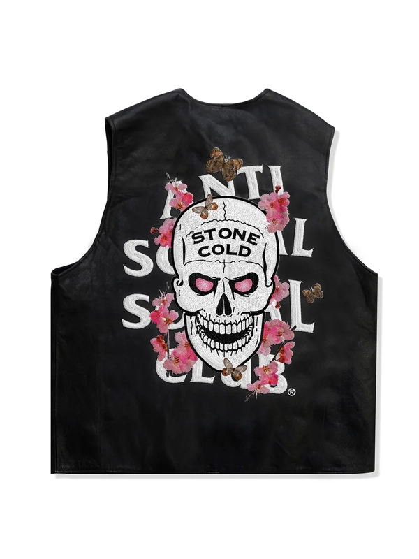 ASSC x WWE Stone Cold Embroidered Vest | Black Leather Vest