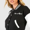 Above and Beyond Black & White Crop Varsity Jacket