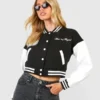 Above and Beyond Crop Varsity Jacket Black & White