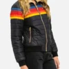 Aviator Nation 4 Stripe Rainbow Sleeves Puffer Jacket