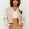 TW Colorblock Cropped Varsity Jacket