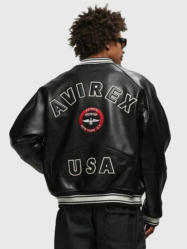 ゼニス新作モデル Avirex Stadium Leather Jacket Black - Jackets Junction ジャケット・アウター