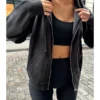 Brandy Melville Christy Zip-Up Hoodie Black