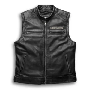 Harley Davidson Passing Link Leather Vest Black