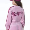 LA Dodgers Womens MLB Velour Dark Pink Track Jacket