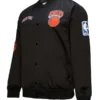 Men's New York Knicks Black Hardwood Classics Blackout Collection Satin Full-Zip Jacket