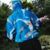 Fish Printed Metra Koi Jacket Blue