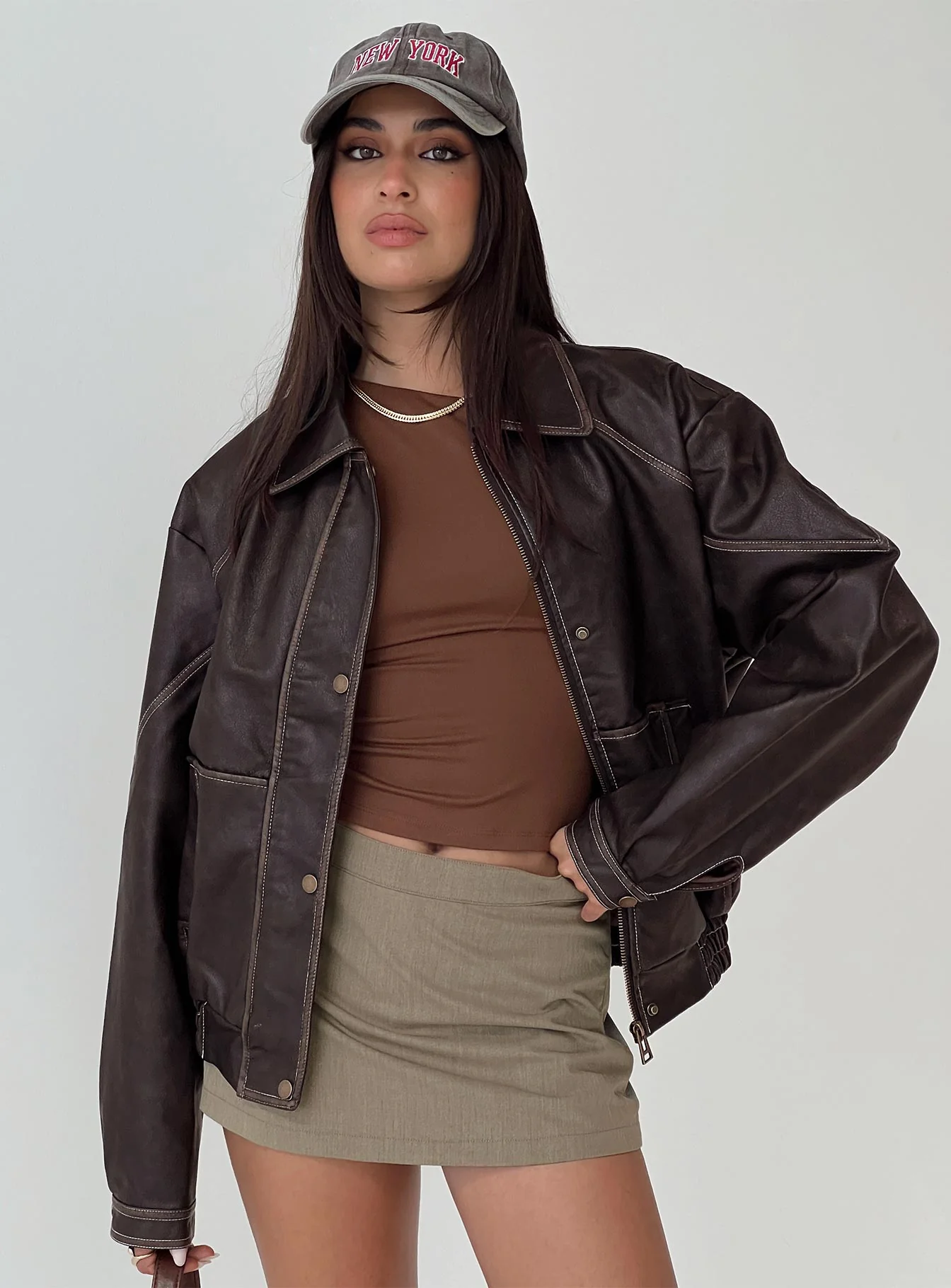 Jaxton Faux Leather Jacket Brown - Image 6