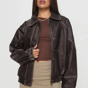 Jaxton Faux Leather Jacket Brown