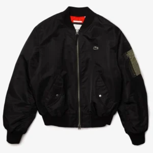 Lacoste Oversized Contrast Bomber Jacket Black