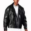 Mens Black Leather Oversized Biker Jacket