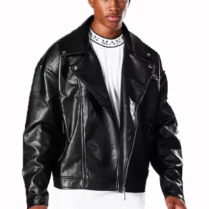 Mens Black Leather Oversized Biker Jacket