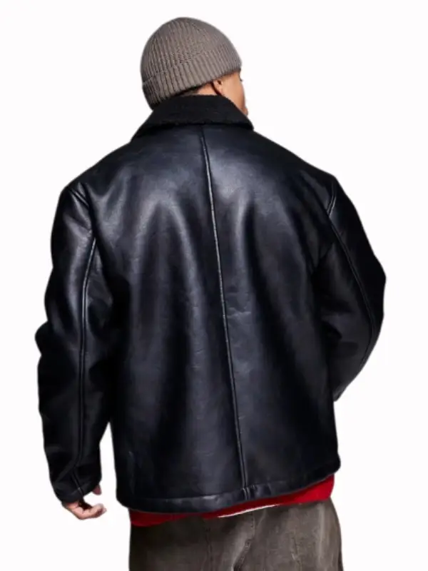 Mens Oversized Borg Lined Black Leather Jacket