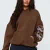 Princess Polly Script Text Graphic Hoodie Brown