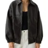 Vintage Black Oversized Bomber Leather Jacket